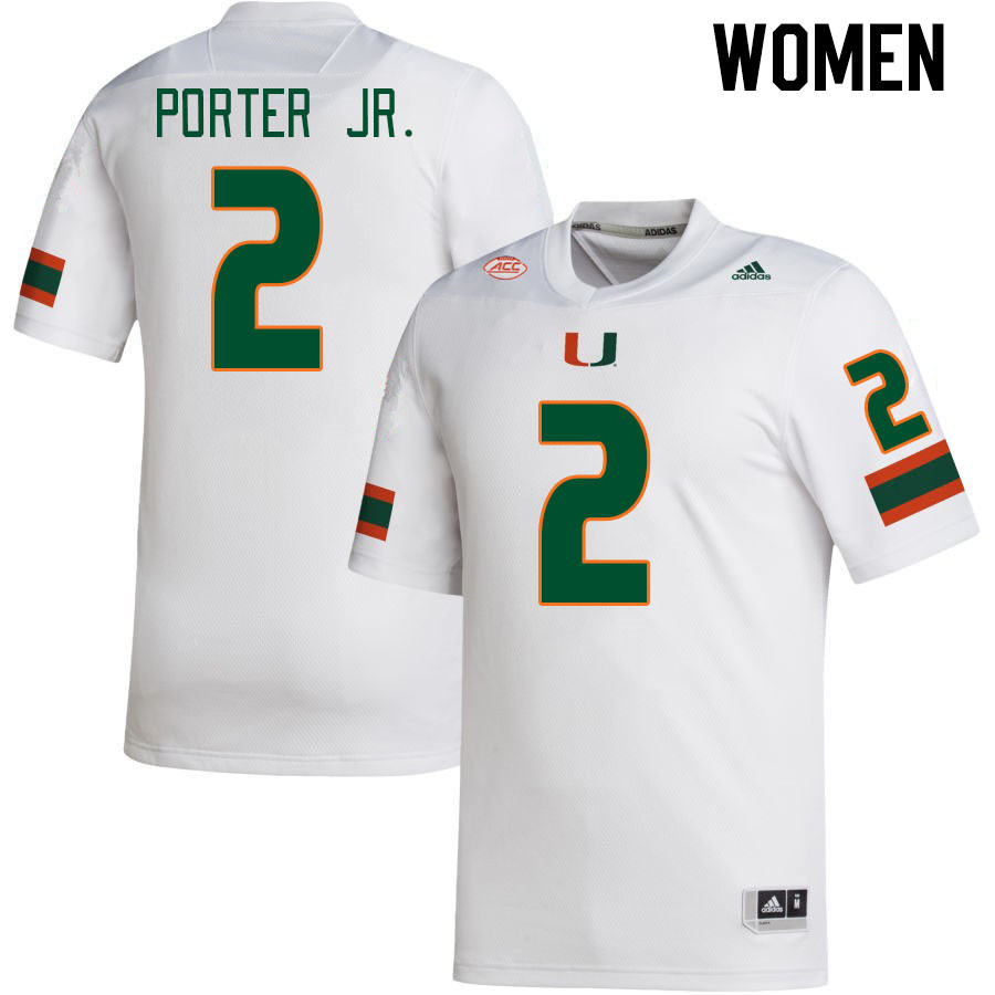 Women #2 Daryl Porter Jr. Miami Hurricanes College Football Jerseys Stitched-White